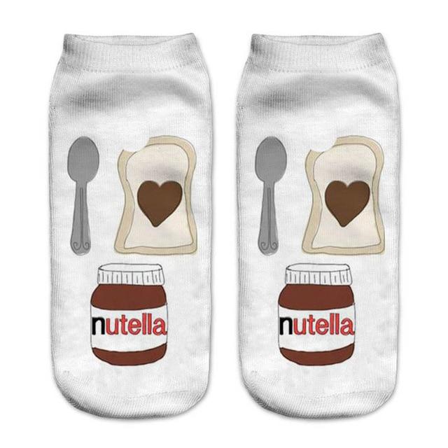 Femmes drôle mignon impression 3D aliments blanc nutella personnage chaussettes unisexe dessin animé chat licorne cadeau de noël chaussettes livraison directe