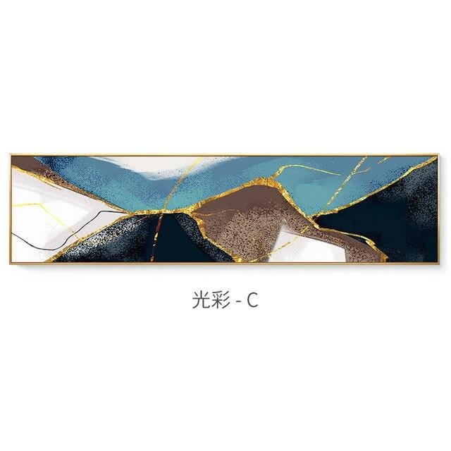 Abstract green shining gold canvas painting Golden pigment poster modern wall art pictures for living room blue print decoration