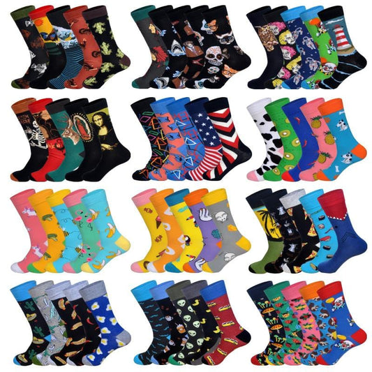 LIONZONE 5Pairs/lot Spring New Arrived Happy Socks Men Funny Art BritishStyle Streetwear Hip Hop Designer Crew Socks Gift Box
