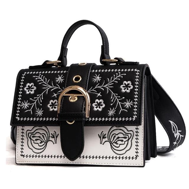 Toposhine Fashion Women Bag Panelled Vintage Flower Girls Bags for Girls Black PU Leather Women Messenger Bags Drop Shipping