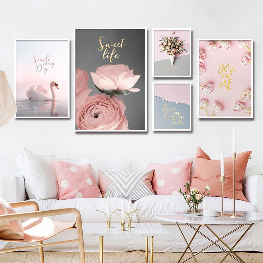 Peony Flower Wall Picture Painting Printing on Canvas Art Nordic Pink Poster Wall Paintings for Girls Living Room Pop Art Decor