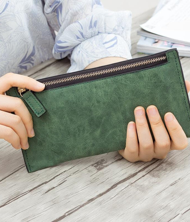 2019 Designer Zipper Women Leather Slim Long Wallet Female Purse Clutch  Thin Wristlet Phone Coin Credit Card Holder Solid