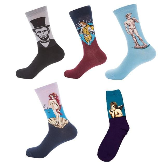 JULY'S SONG Happy Socks Men Funny Art Dress Socks Color Lot Men's Summer Fashion Socks Set Print Van Gogh Art Socks