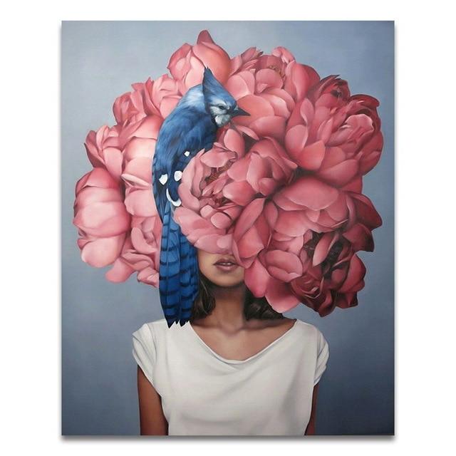 Nordic Modern Floral Feather Woman Abstract Fashion Style Canvas Painting Art Print Poster Picture Wall Living Room Home Decor