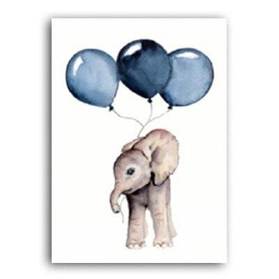 Nordic Cartoon Baby Animals Canvas Paintings Nursery Blue Balloon Art Poster Zebra Elephant Print Wall Pictures Kids Room Decor