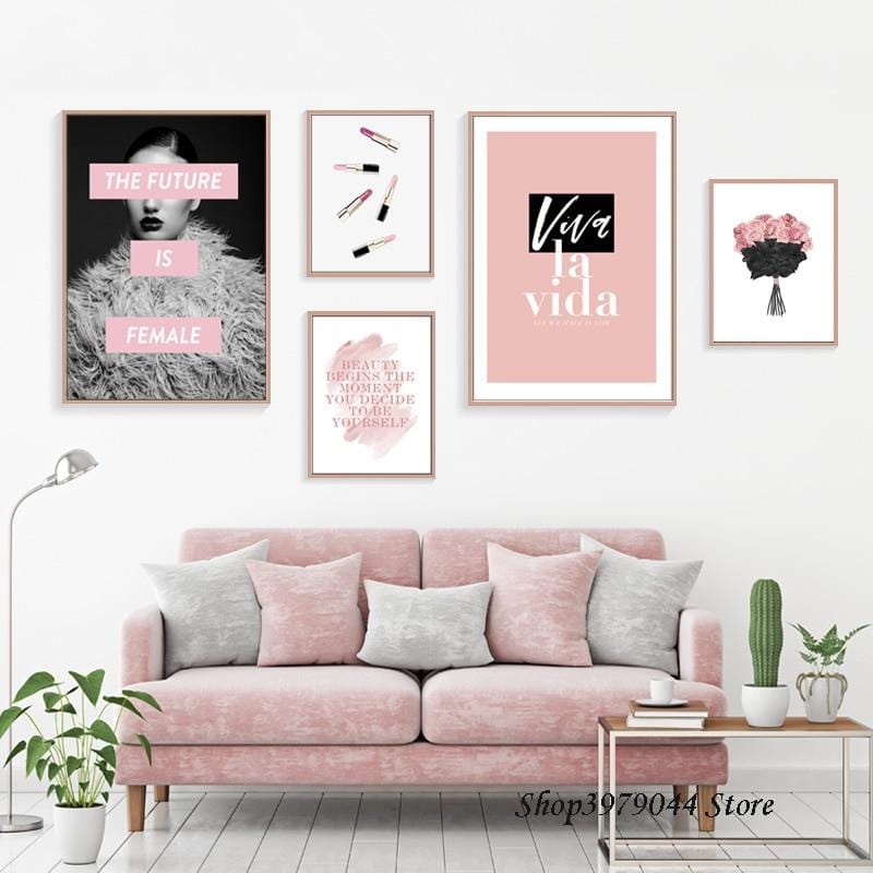 Nordic Poster Beauty Posters Lipstick Wall Art Pink Flower Canvas Painting Pop Art Prints Wall Pictures For Living Room Unframed