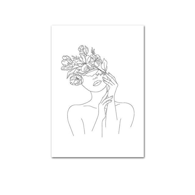 Simplicity Line Drawing Poster and Print Black White Abstract Flower Woman Artwork Canvas Painting Wall Art Picture Home Decor