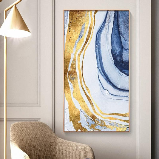 abstract Flowing Color golden canvas painting posters and print modern decor wall art pictures for living room bedroom aisle