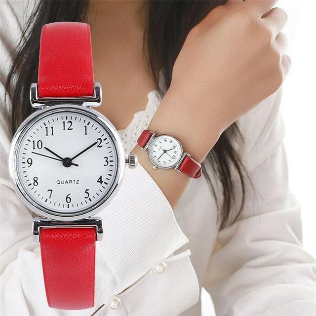 Montre à Quartz décontractée pour femmes, classique, bracelet en cuir, horloge ronde analogique