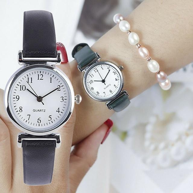 Montre à Quartz décontractée pour femmes, classique, bracelet en cuir, horloge ronde analogique