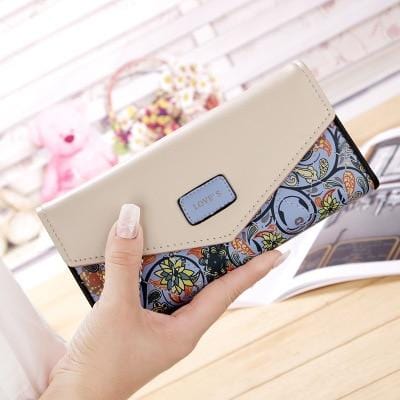 2019 New Fashion Envelope Women Wallet Hit Color 3Fold Flowers Printing PU Leather Wallet Long Ladies Clutch Coin Phone Purse