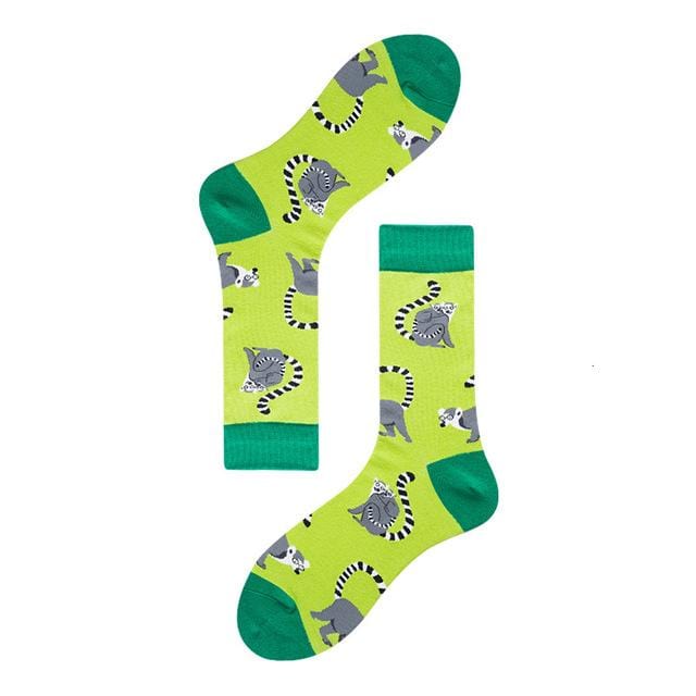 PEONFLY Men Fashion Printing Cartoon Crocodile Shark Zebra Dog Sloth Koala Flower Bird Colorful Socks Soft Comfort Cotton Socks