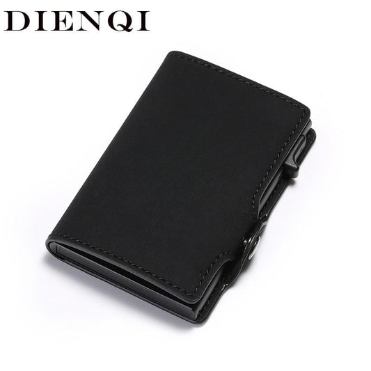 DIENQI New Antitheft Card Holder Leather Men Women Anti-magnetic Bank Credit Card Holder Minimalist Wallet Busienss Case Pocket