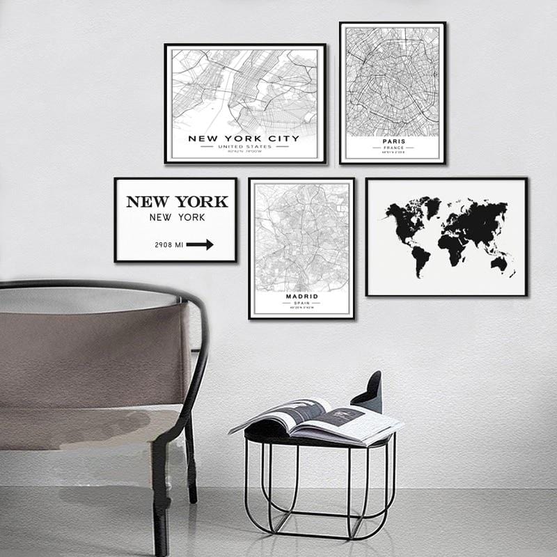 Toile de peintures nordiques minimalistes, carte de ville de renommée mondiale, affiche de Berlin Oslo, images d'art murales imprimées pour décoration de salon et de maison