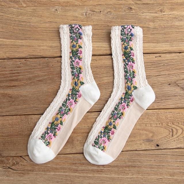 Spring Autumn Japanese Harajuku Woman Socks Cotton with Flowers Funny Socks Women Korean Style Kawaii Girls Calcetines Mujer 190