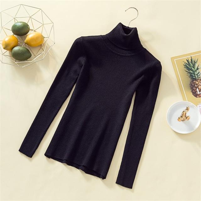 Stricken Pullover Frauen Rollkragen Casual Reinem Kaschmir Pullover Herbst Winter Solide Langarm Slim-jumper Weiche Tops Pull Femme