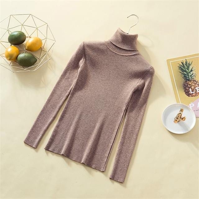 Stricken Pullover Frauen Rollkragen Casual Reinem Kaschmir Pullover Herbst Winter Solide Langarm Slim-jumper Weiche Tops Pull Femme