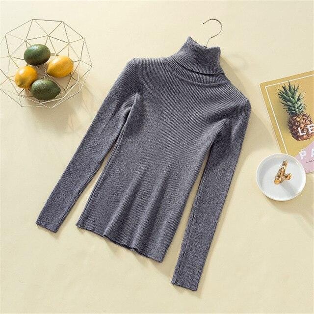 Stricken Pullover Frauen Rollkragen Casual Reinem Kaschmir Pullover Herbst Winter Solide Langarm Slim-jumper Weiche Tops Pull Femme