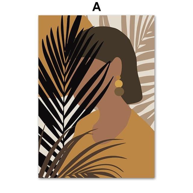 Abstract Girl Plant Leaf Vintage Poster Wall Art Canvas Painting Nordic Posters And Prints Wall Pictures For Living Room Decor