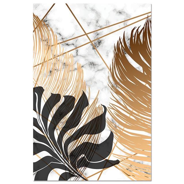 Toile de peinture avec feuilles d'or de plantes nordiques, affiches botaniques et images d'art murales abstraites imprimées pour décor moderne de salon