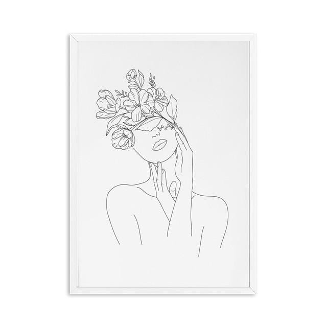 Canvas Sketch Picture, Canvas Drawing Poster, Head Flowers Prints