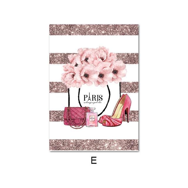 Pink Flower Perfume Fashion Poster Eyelash Lips Makeup Print Canvas Art  Painting Wall Picture Modern Girl Room Home Decoration 40x60cm No Frame /  Picture E