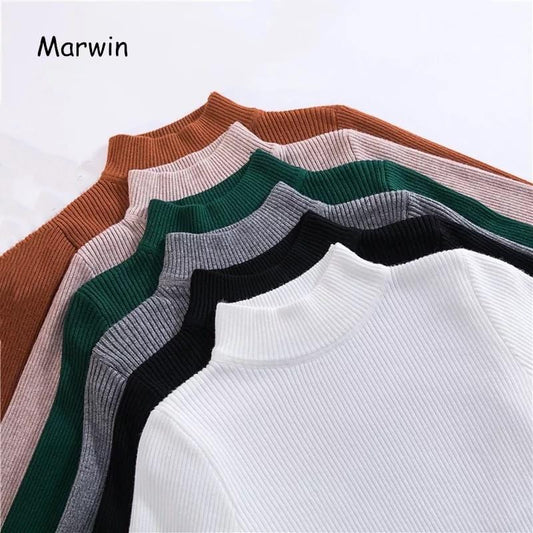 Marwin nouveauté automne hiver pull à col roulé pulls apprêt chemise à manches longues court coréen coupe ajustée pull serré