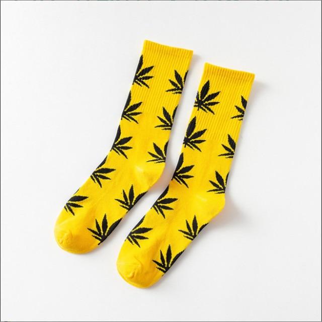 Moda Mulaya Funny Socks Women Comfortable High Quality Cotton Happy Hemp Leaf Maple Casual Long Weed Crew Sock Dress Harajuku