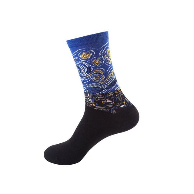 Women Socks Funny Cute Cartoon Fruits Avocado Egg Oil Painting Van Gogh Stripes Happy Japanese Harajuku skateboard Socks