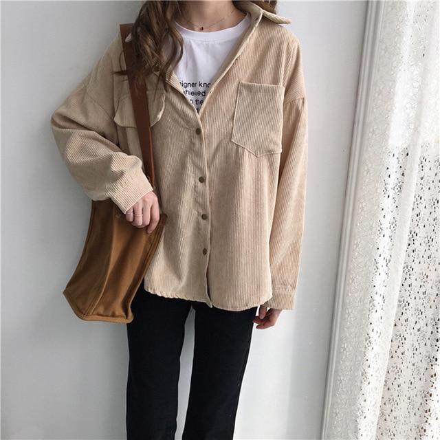 New Vintage Long Sleeve Shirts Spring and autumn Women Solid Batwing Sleeve Blouse Warm Corduroy blouses Women Tops