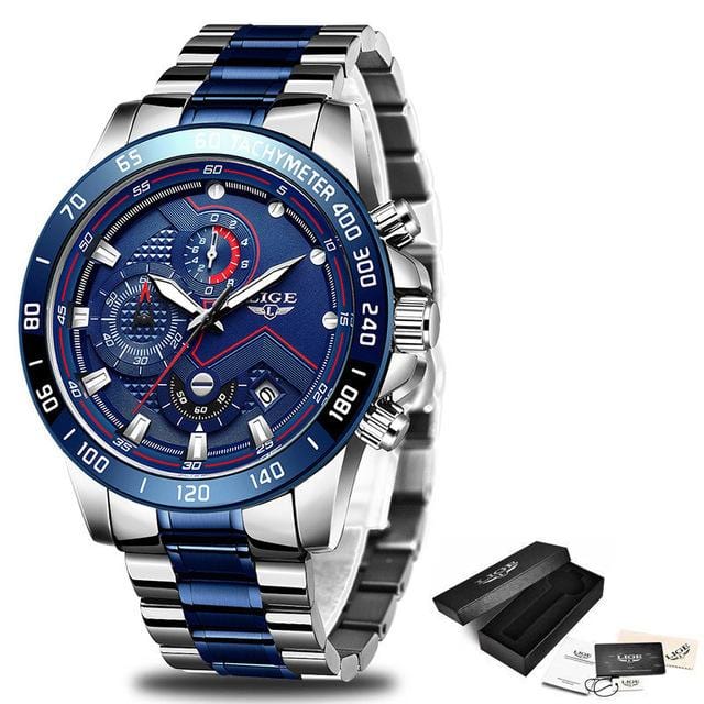 2020 Mens Watches Waterproof Stainless Steel LIGE Top Brand Luxury Fashion Sports Watch Chronograph Quartz Clock Black Watch Men