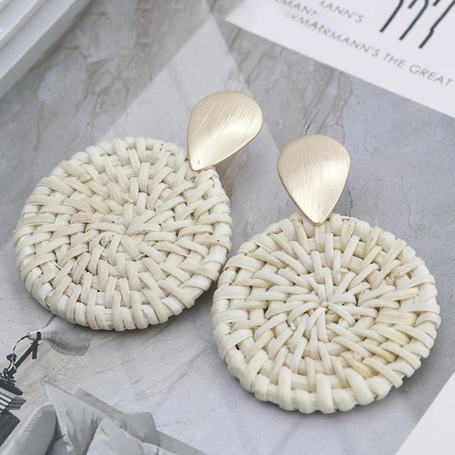 AENSOA Multiple 27 Style Korea Handmade Wooden Straw Weave Rattan Vine Braid Drop Earrings New Fashion Geometric Long Earrings