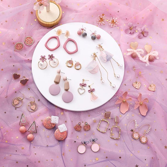 2019 Pink Earrings Korean Flower Sweet Geometric Earring Simulated Pearl pendientes mujer For Women Tassel Ear Jewelry brincos