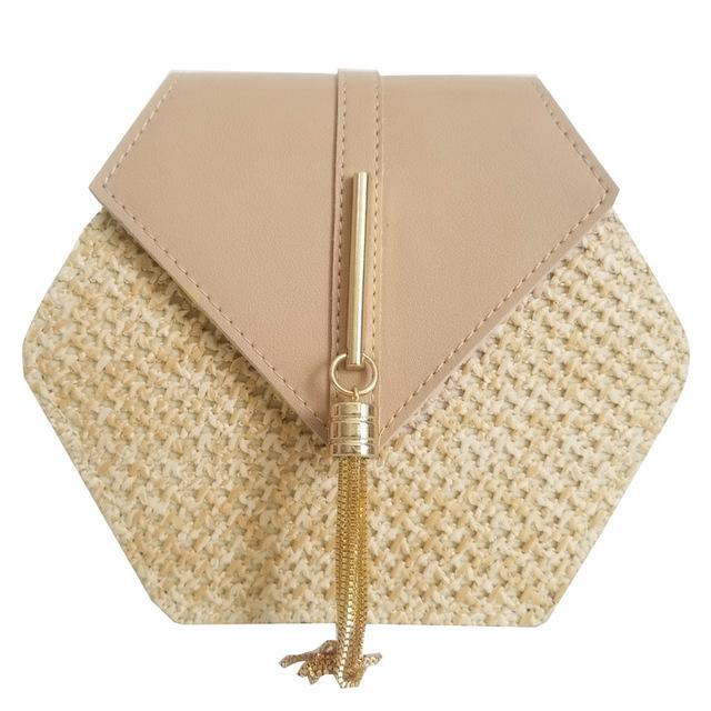 Hexagon Mulit Style Straw+leather Handbag Women Summer Rattan Bag Handmade Woven Beach Circle Bohemia Shoulder Bag New Fashion