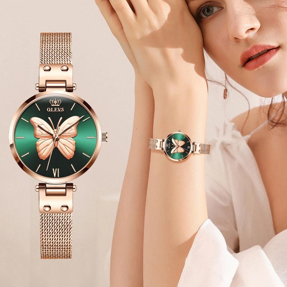 OLEVS Women Watches Top Luxury Brand Vivid Butterfly Watch Fashion Quartz Ladies Mesh Stainless Steel Waterproof Gift Watch 6891
