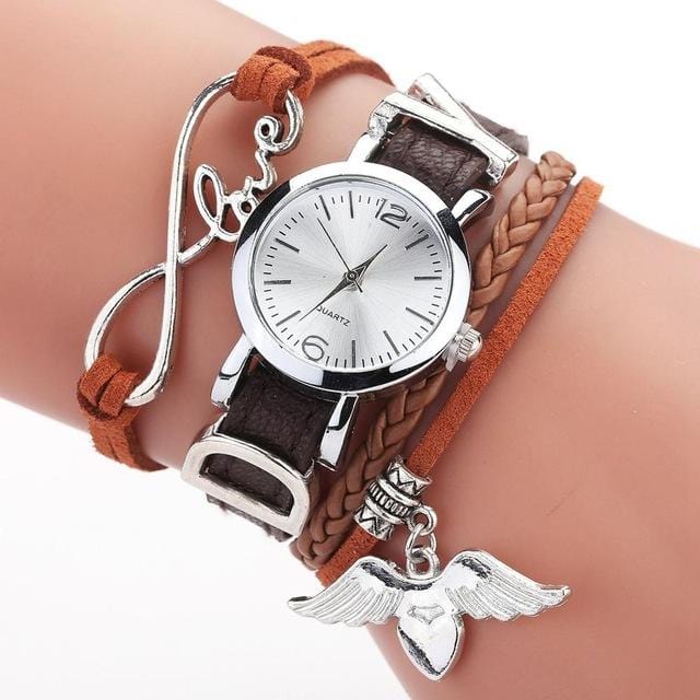 Duoya marque montres pour femmes de luxe argent coeur pendentif en cuir ceinture Quartz horloge dames montre-bracelet 2019 Zegarek Damski