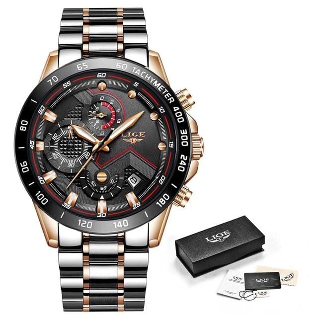 2020 LIGE Fashion Mens Watches Stainless Steel Top Brand Luxury Sport Chronograph Quartz Watch Men Black Watch Relogio Masculino