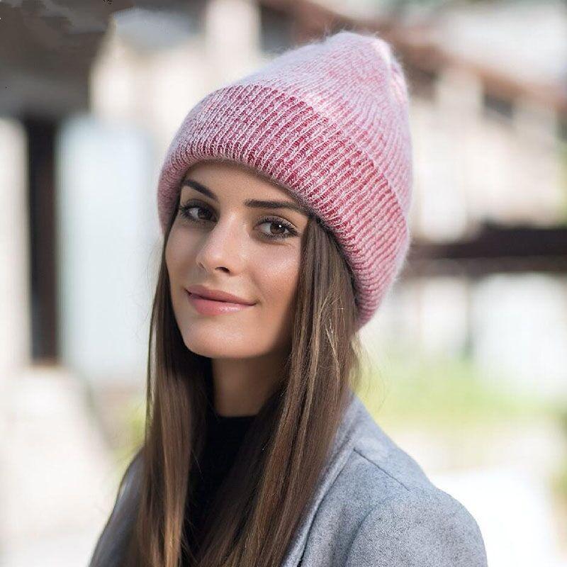 2019 neue einfache Kaninchen pelz Beanie Hut für Frauen Winter Skullies Warme Schwerkraft Fällt Cap Gorros Weibliche Kappe