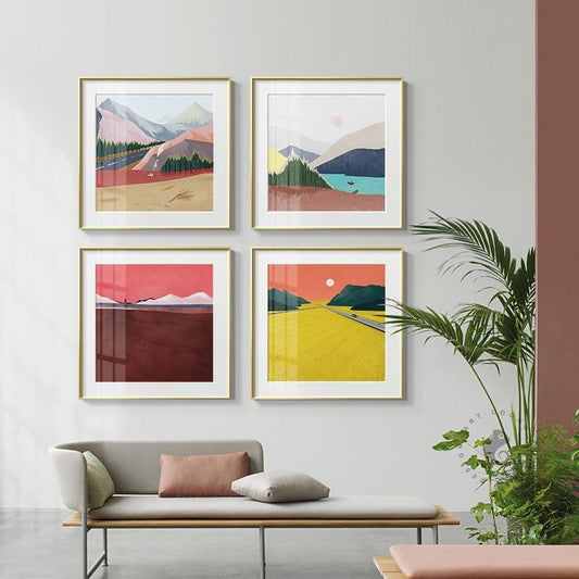 Toile de peinture de montagnes abstraites, affiches en blocs de couleurs, images d'art murales modernes imprimées pour salon chambre à coucher, décoration de maison nordique