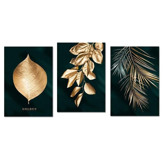 Abstract Golden Plant Leaves Wall Poster Print Modern Style Canvas Painting Art Living Room Decoration Pictures Home Decor