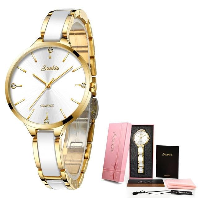 SUNKTA femmes montre en céramique montre femmes Simple diamant horloge décontracté montre de mode Sport étanche montre-bracelet Relogio Feminino