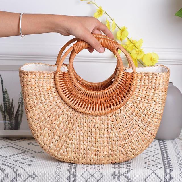 Lovevook woven straw bags summer beach bags for ladies rattan bags for travel luxury handbag women bag designer Bohemia moon bag