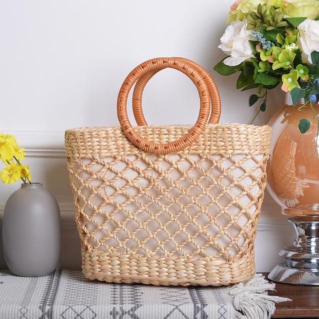 Lovevook woven straw bags women handbag with top-handle hollow out summer beach bags for travel/picnic bamboo and rattan bags