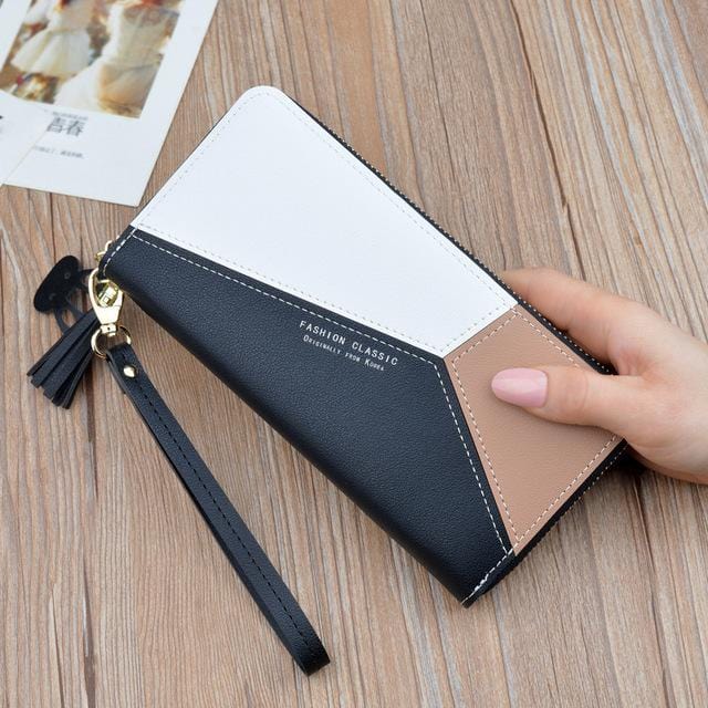 Geometric Luxury Brand Leather Wallets Women Long Zipper Coin Purses Tassel Design Clutch Wallet Female Money Credit Card Holder