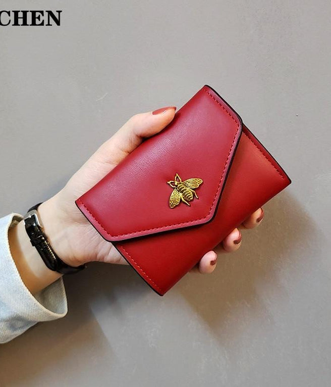 Women's wallet Leather Small bee Luxury Brand Famous Mini Wallets Solid Purses  Short Female Coin Purse Credit Card Holder 688