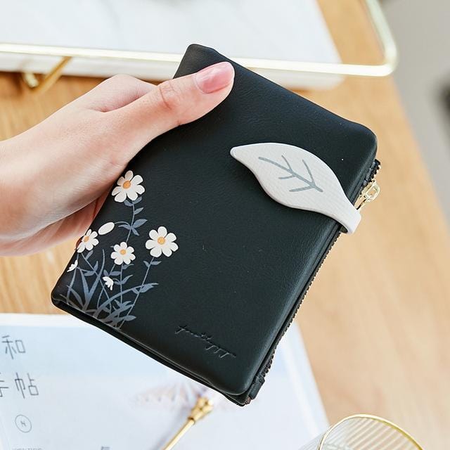 Leaves Small Wallet Women Hasp Zipper Purse Soft Pu Leather Ladies Wallet Card Holder Mini Girl Purse Clutch