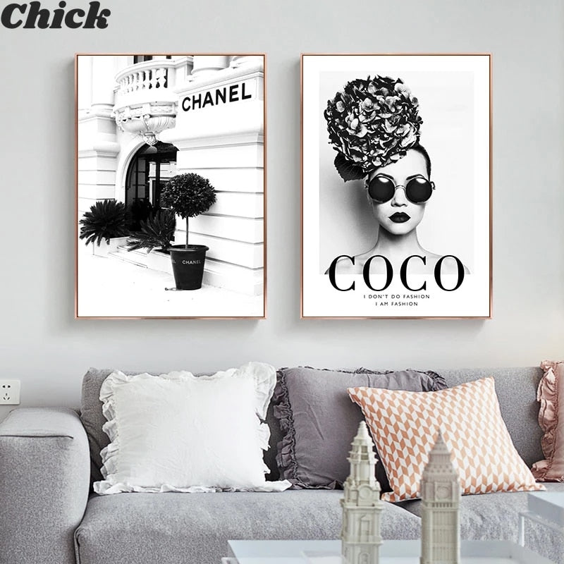 chanel black and white wall decor