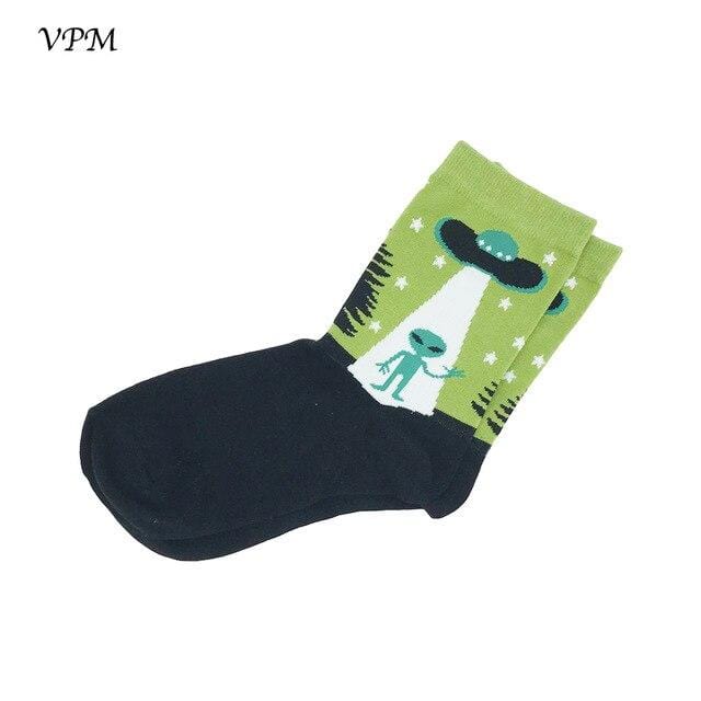 VPM Cotton Crew Women's Socks Casual Cute Streetwear Design Funny Alien Pig Dog Cat Space Print for Girl Gift