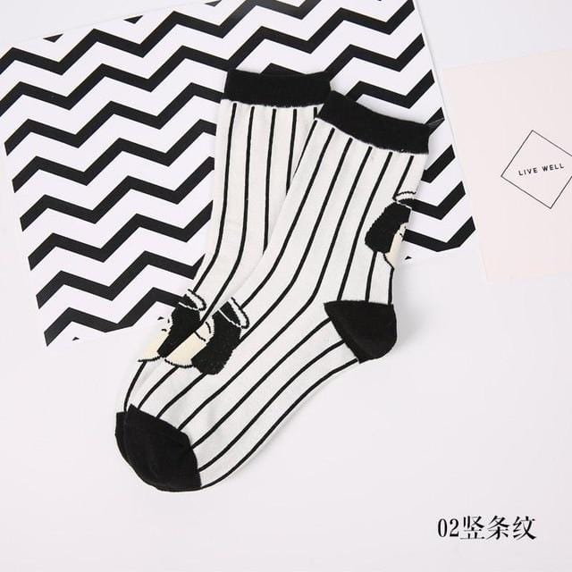 Japan Stil Coole Sexy Frauen Lustige Kopf Gemusterte Kurze Socken Baumwolle Lustige Hipster Kunst Knöchel Schwarz und Weiß Stil harajuku Sox