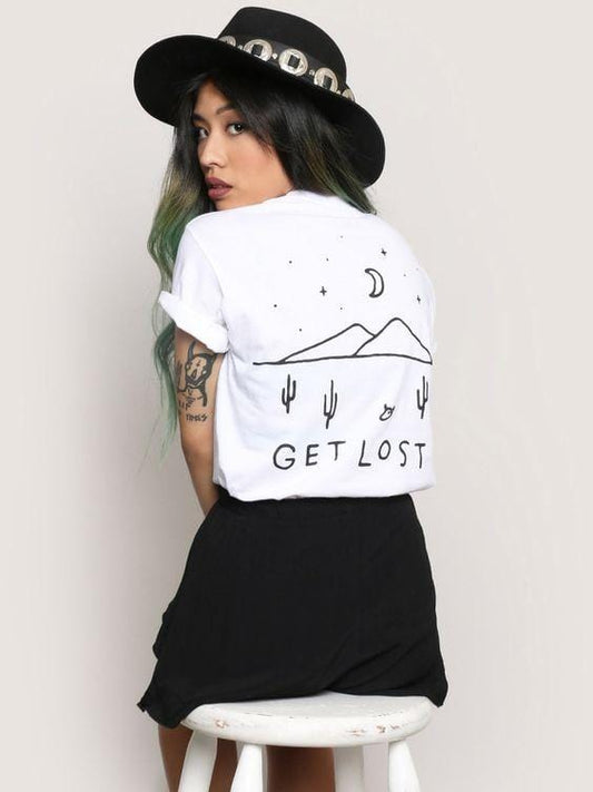 Get Lost Women Funny Slogan Femmes Mode Arbre Graphique 90 Girl Style T-shirt Qualité Grunge Esthétique Pastel Tops Goth Art Chemise